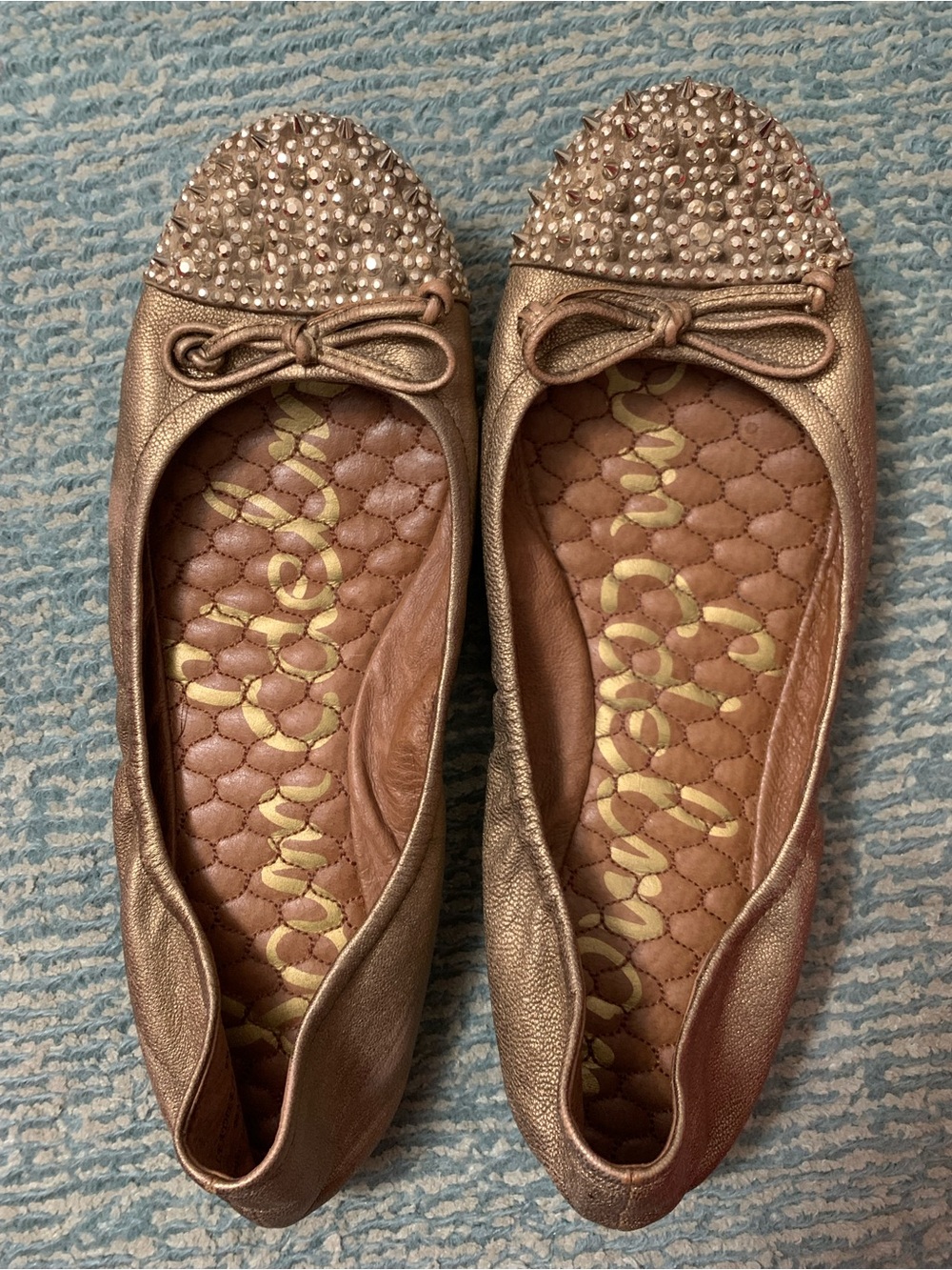 Sam Edelman Gold Ballet Flats with Crystal-Studded Toe Size 9